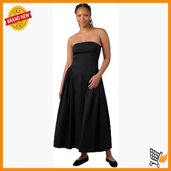Strapless Corset Midi Dress Ruched Sides Cotton Poplin Night Out